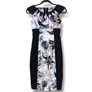DESIGNER Karen Millen Midi Pencil Floral and Bird Black and White Dress Size 4